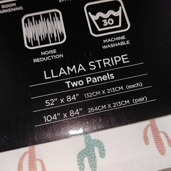 NWT Half Moon Llama Stripe Room Darkening Insulated Window Curtains 2 Panels Set - Picture 3 of 3
